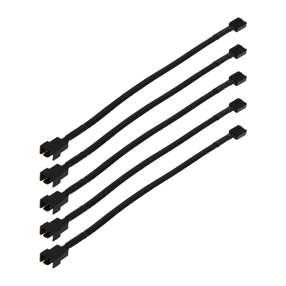 4-pin PWM fan extension cables, 26 cm, sleeved, pack of 5 or 10 — representative supplier photograph