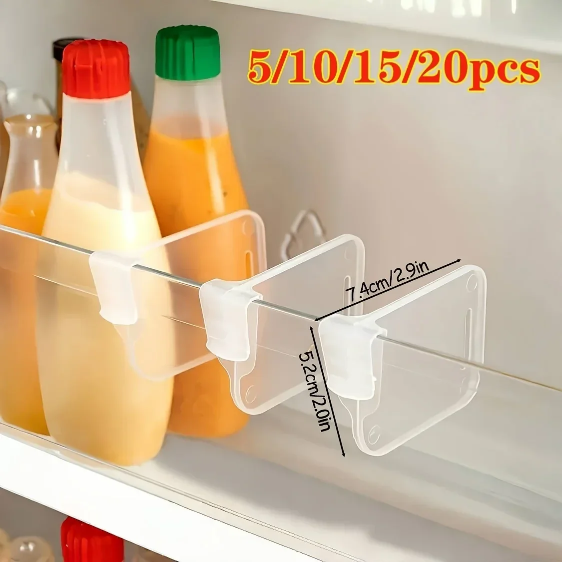 Clear adjustable fridge door dividers, 5 or 15 pack — representative supplier photograph