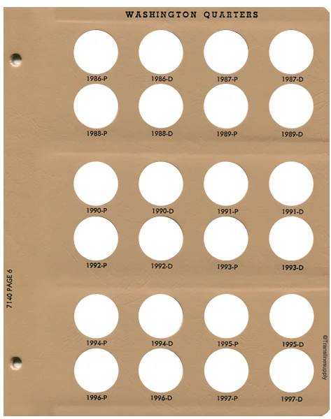 Washington Quarters Replacement Page 6 1986-P-1997-D