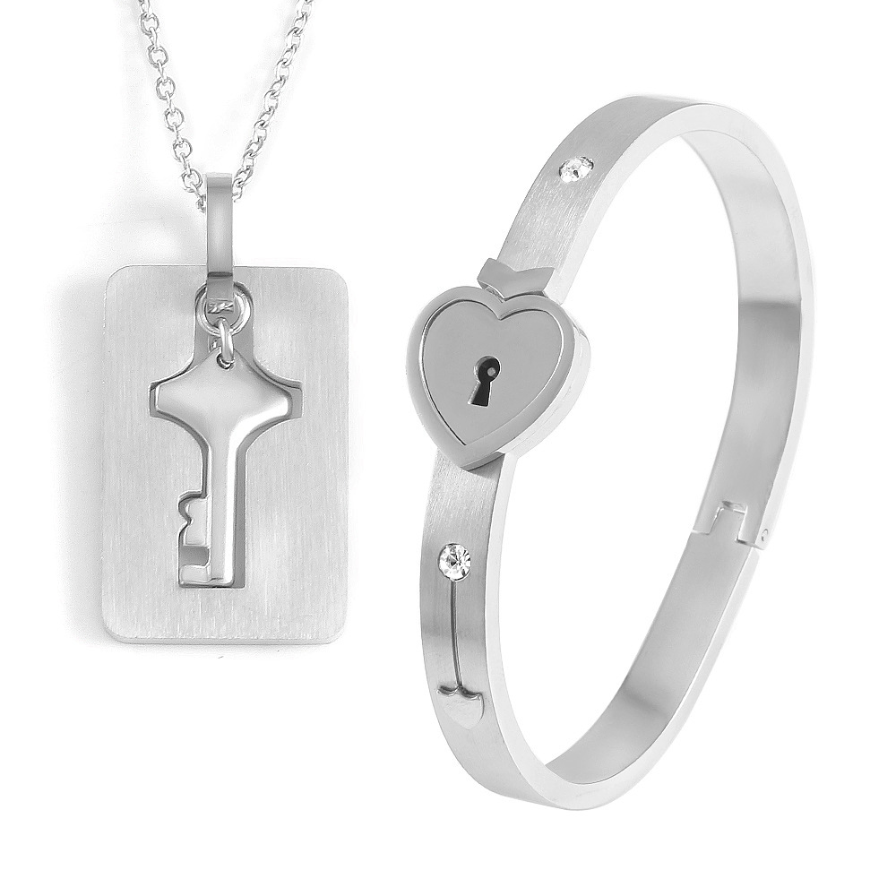 Men And Women Couple Love Lock Alloy Bracelet — Steel color