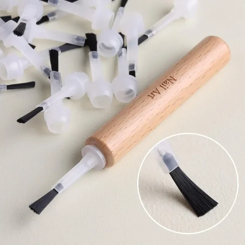 Disposable nail polish brush heads with wooden handle, 50 heads — representative supplier photograph