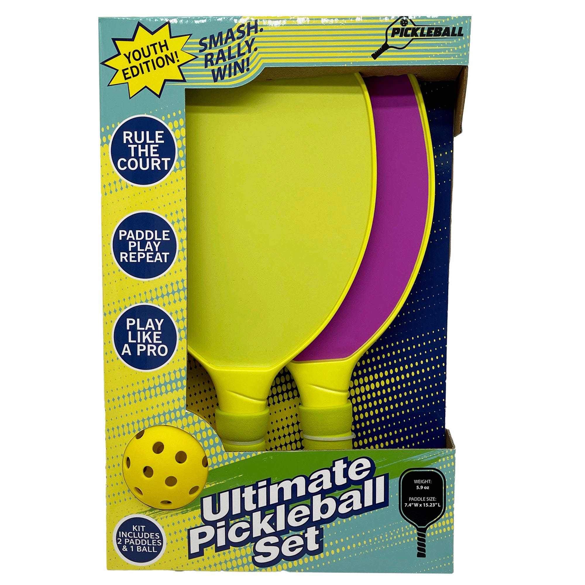 7.4" x 15.2" Youth Pickleball Paddles and Ball Starter Set in Assorted Solid Colors (pack of 5)