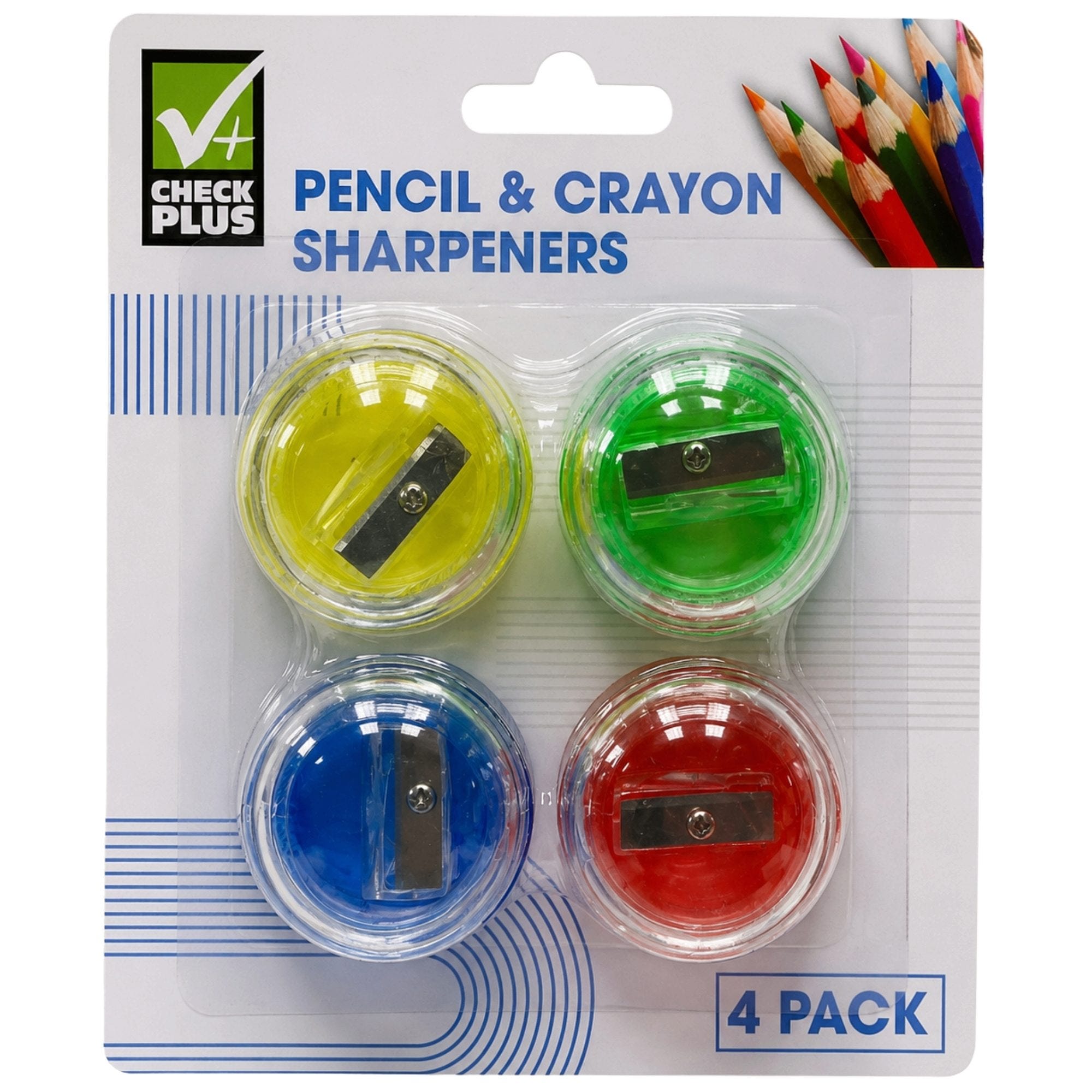 Bulk 24-Pack: CHECK PLUS 4 Pack Pencil & Crayon Sharpeners Multi Colors