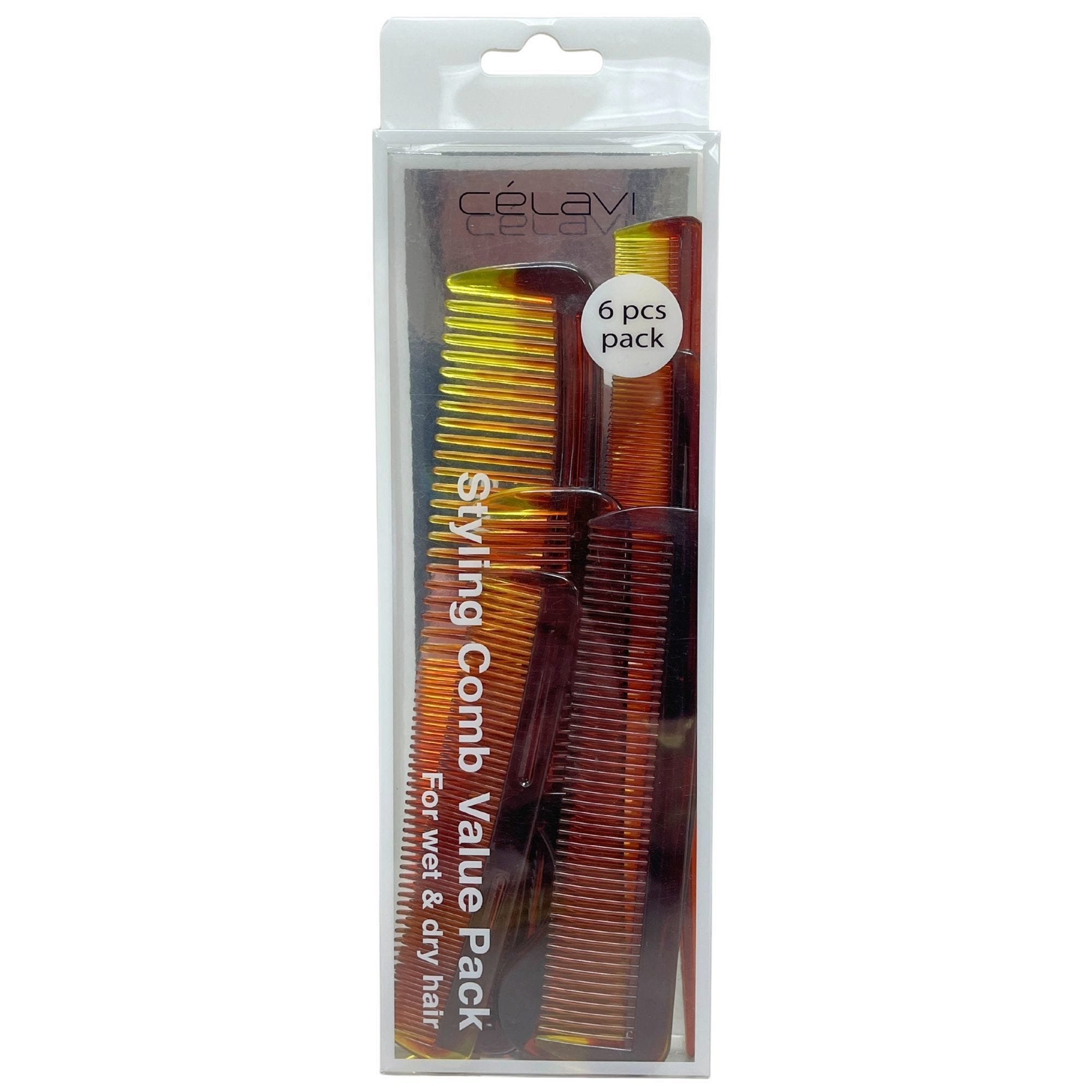 Bulk 24-Pack: Celavi 6 Piece Styling Comb Value Pack for Wet and Dry Hair