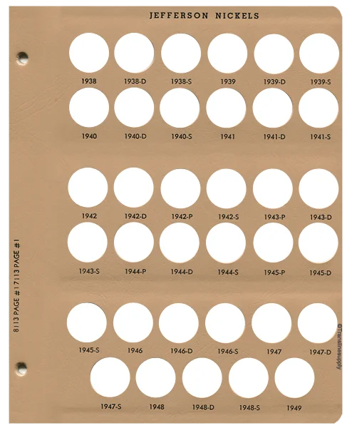 Jefferson Nickels Replacement Page 1938-1949