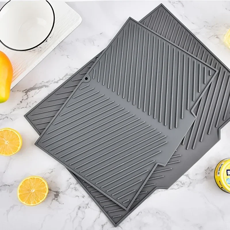 Ribbed silicone dish drying mat, grey, 37 x 26 cm — representative supplier photograph