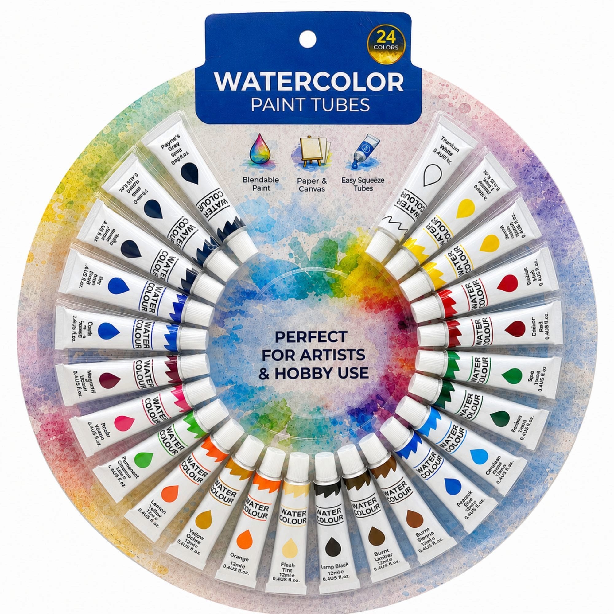 24 Piece Watercolor Paint Tube Set (pack of 6)