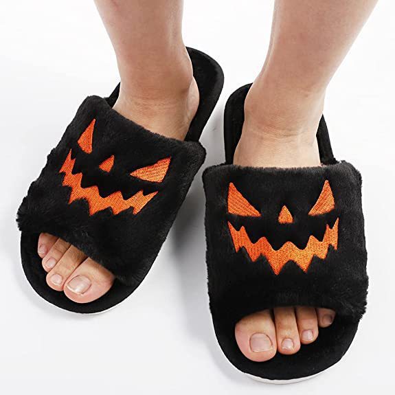 Halloween Shoes Winter Cute Warm Home Slippers Women — Black-Size37