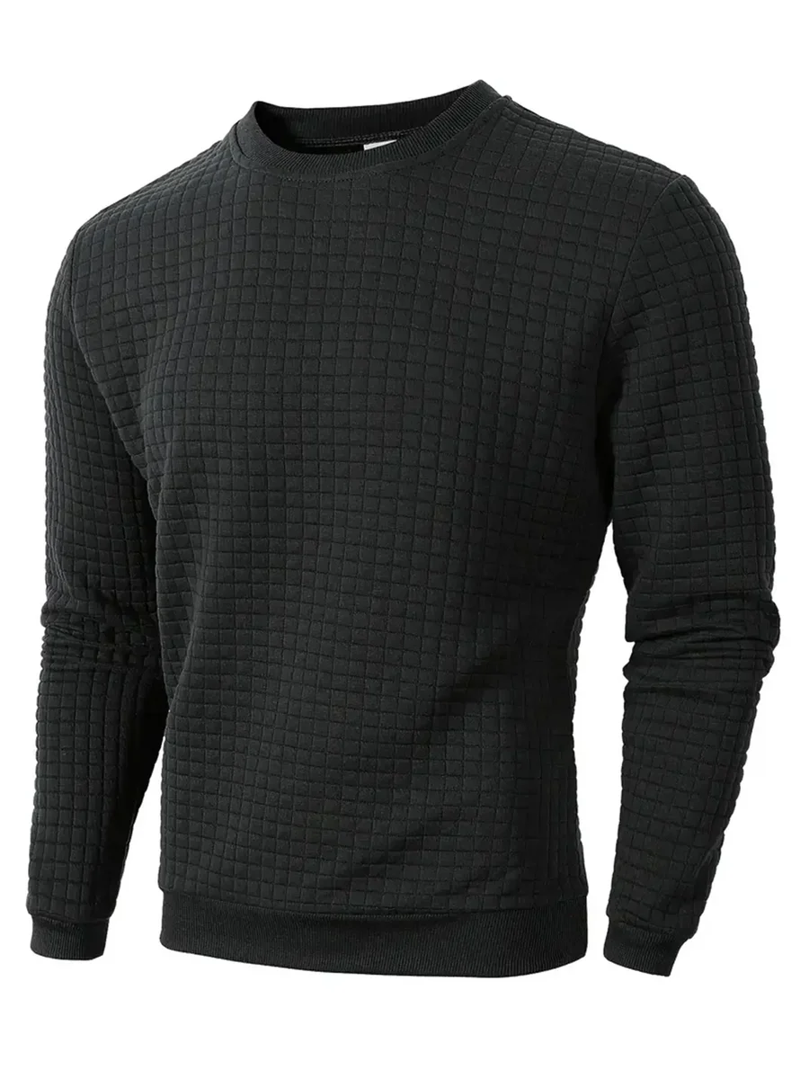 Men's waffle-check crew neck sweatshirt — representative supplier photograph