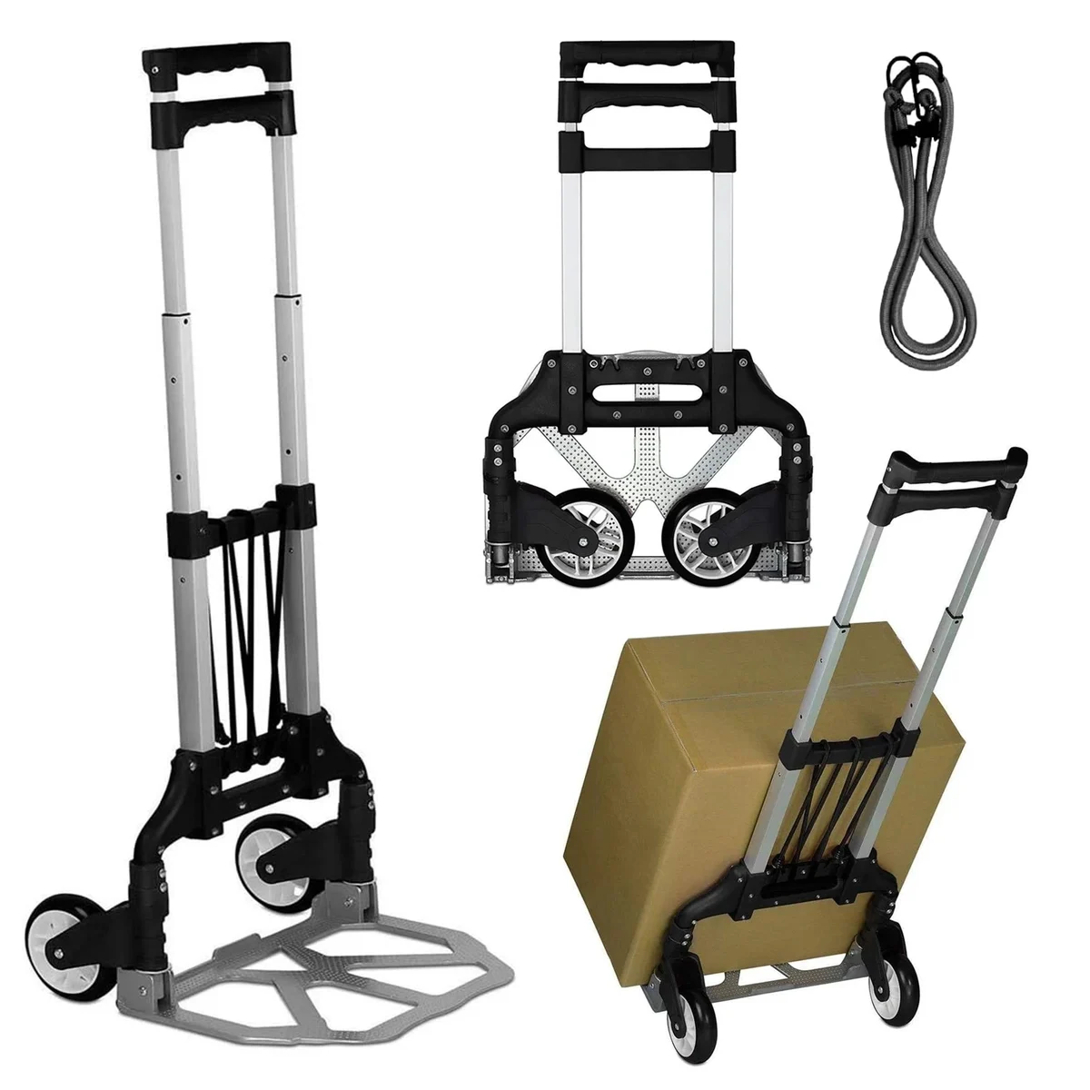 Folding aluminium hand truck with telescoping handle, 75 kg — representative supplier photograph