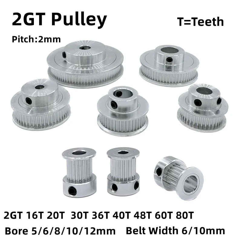 GT2 timing belt pulley, 16 to 20 teeth, for 6 mm belts