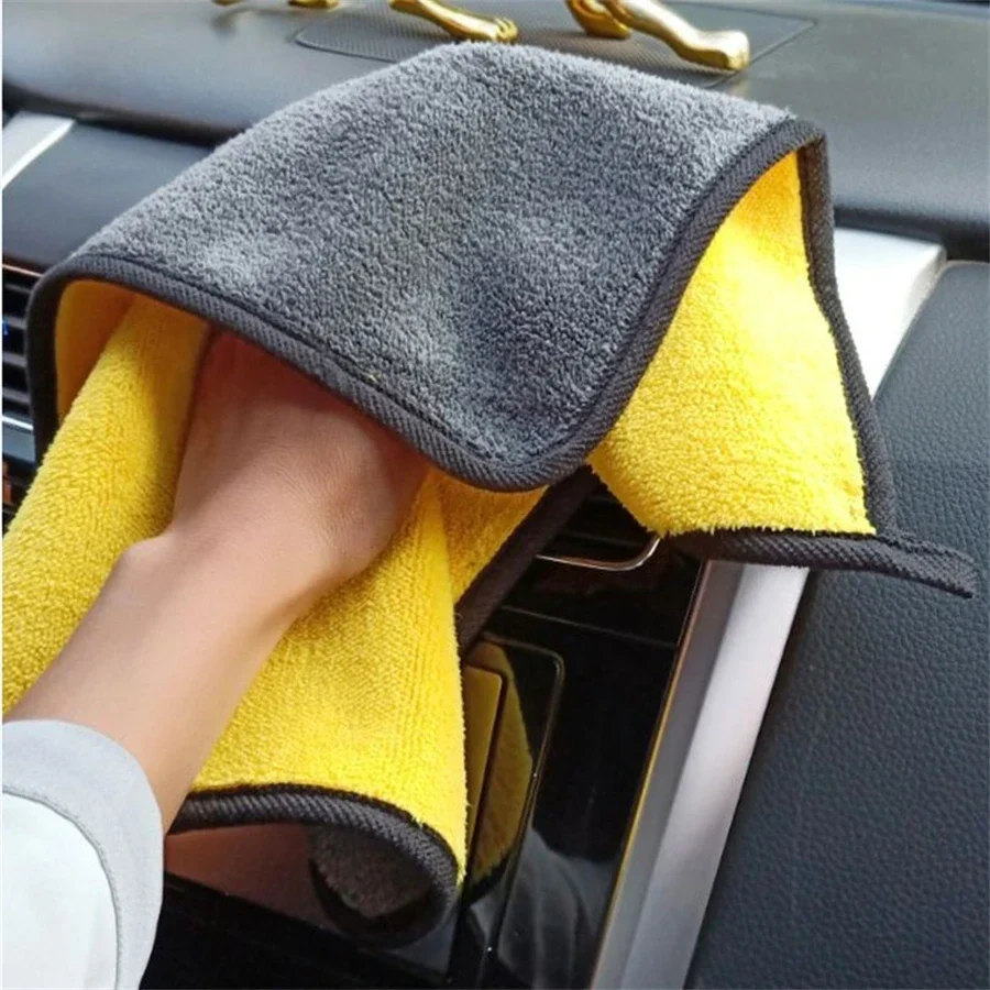 Double-sided microfiber car cleaning towels, yellow and grey, 30 x 30 or 30 x 60 cm