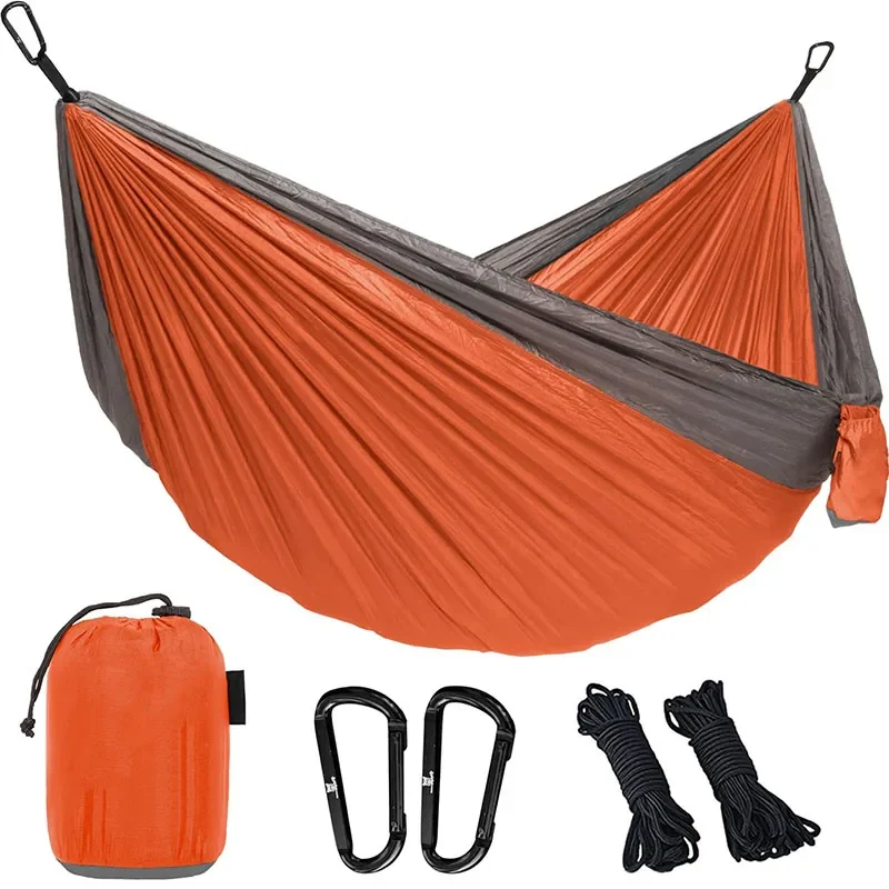 Single nylon camping hammock with carry pouch