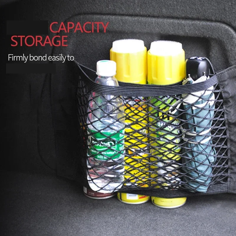 Stick-on elastic mesh storage net for car trunk, 40 to 80 cm wide