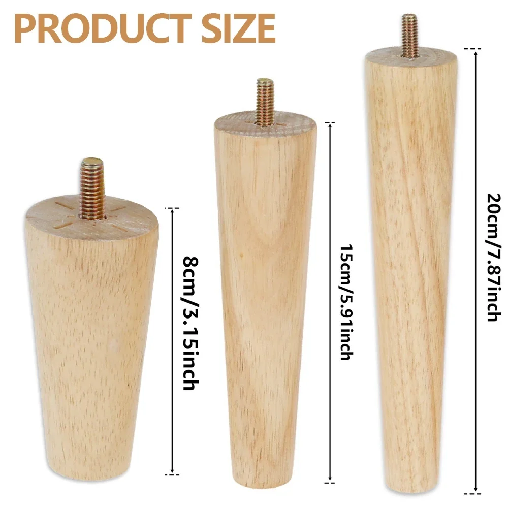 Tapered wooden furniture legs with mounting plates, set of 4, 8 to 20 cm — representative supplier photograph