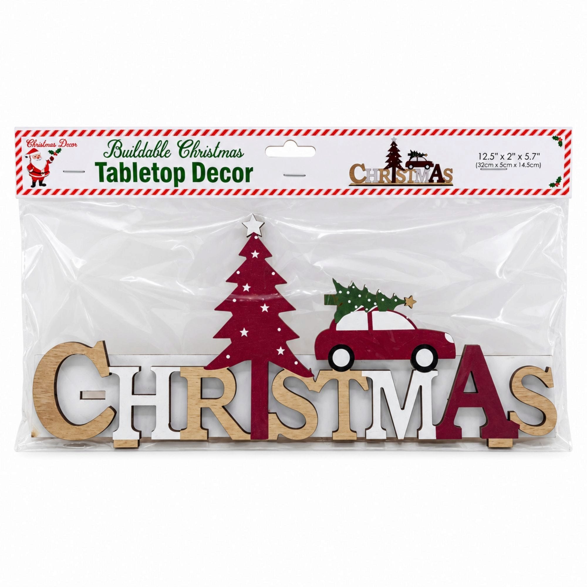 Red Car Carrying Christmas Tree Christmas Tabletop Decor (pack of 7)