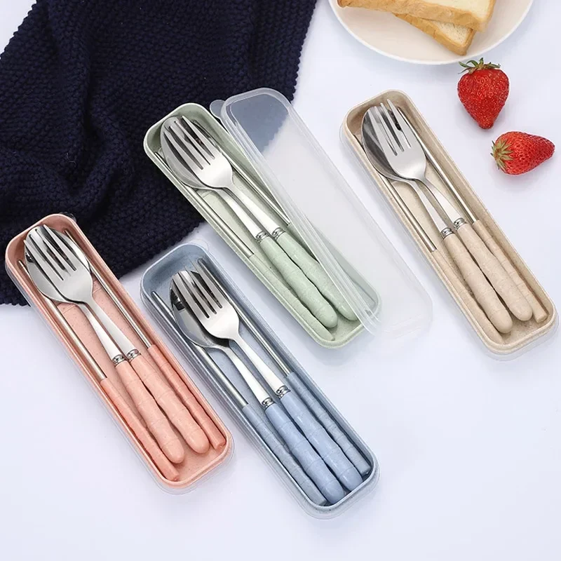 Travel cutlery set with case: fork, spoon and chopsticks — representative supplier photograph