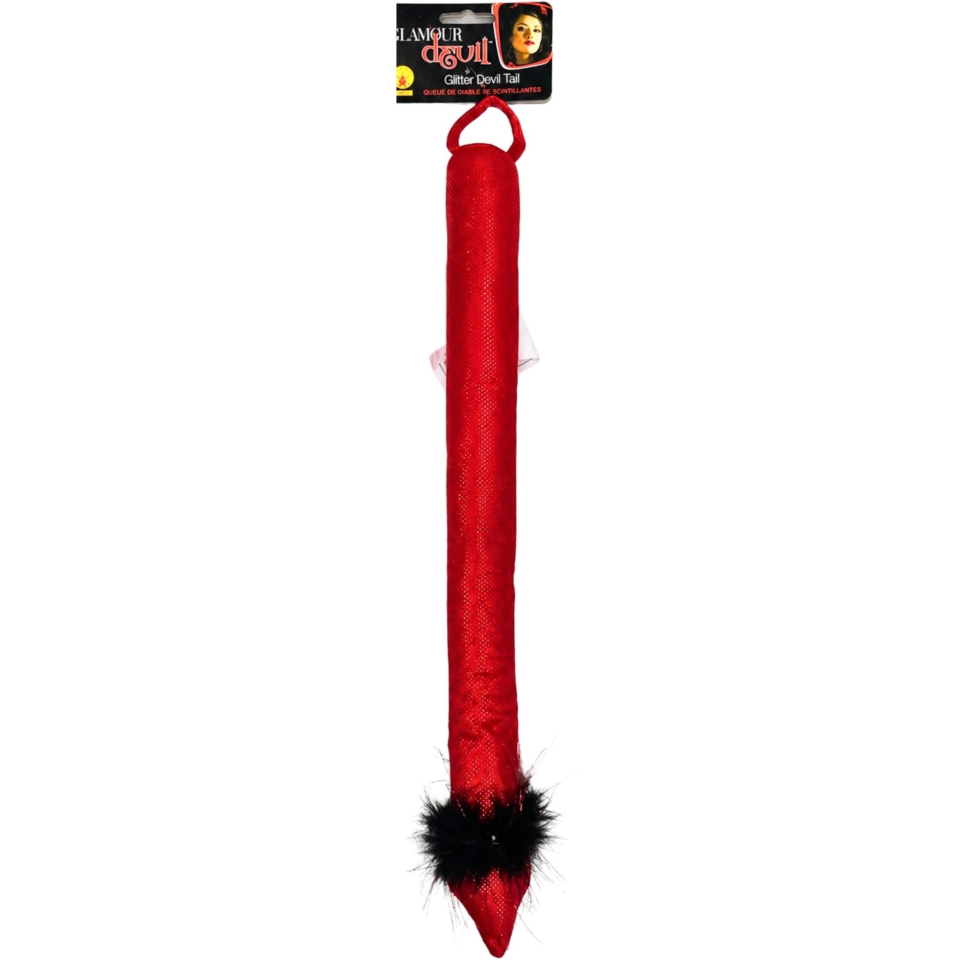 Bulk 24-Pack: Red Glitter Devil Tail with Black Fur Tip