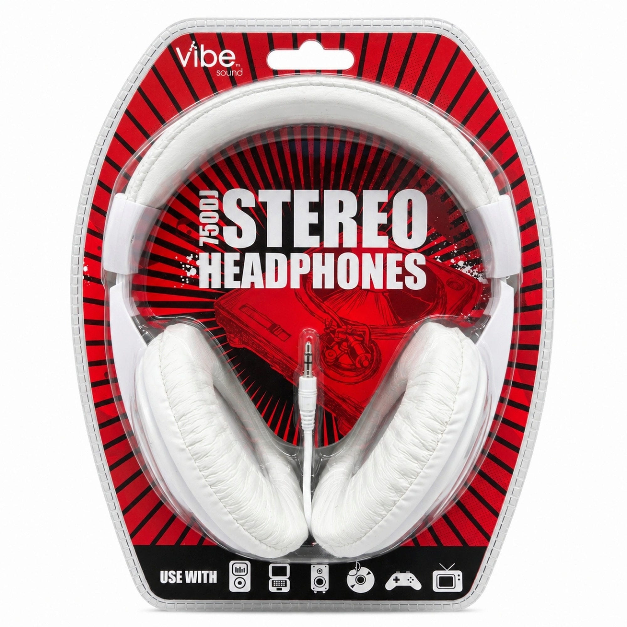 Bulk 12-Pack: Vibe DJ Style Over the Head Stereo Headphones in White
