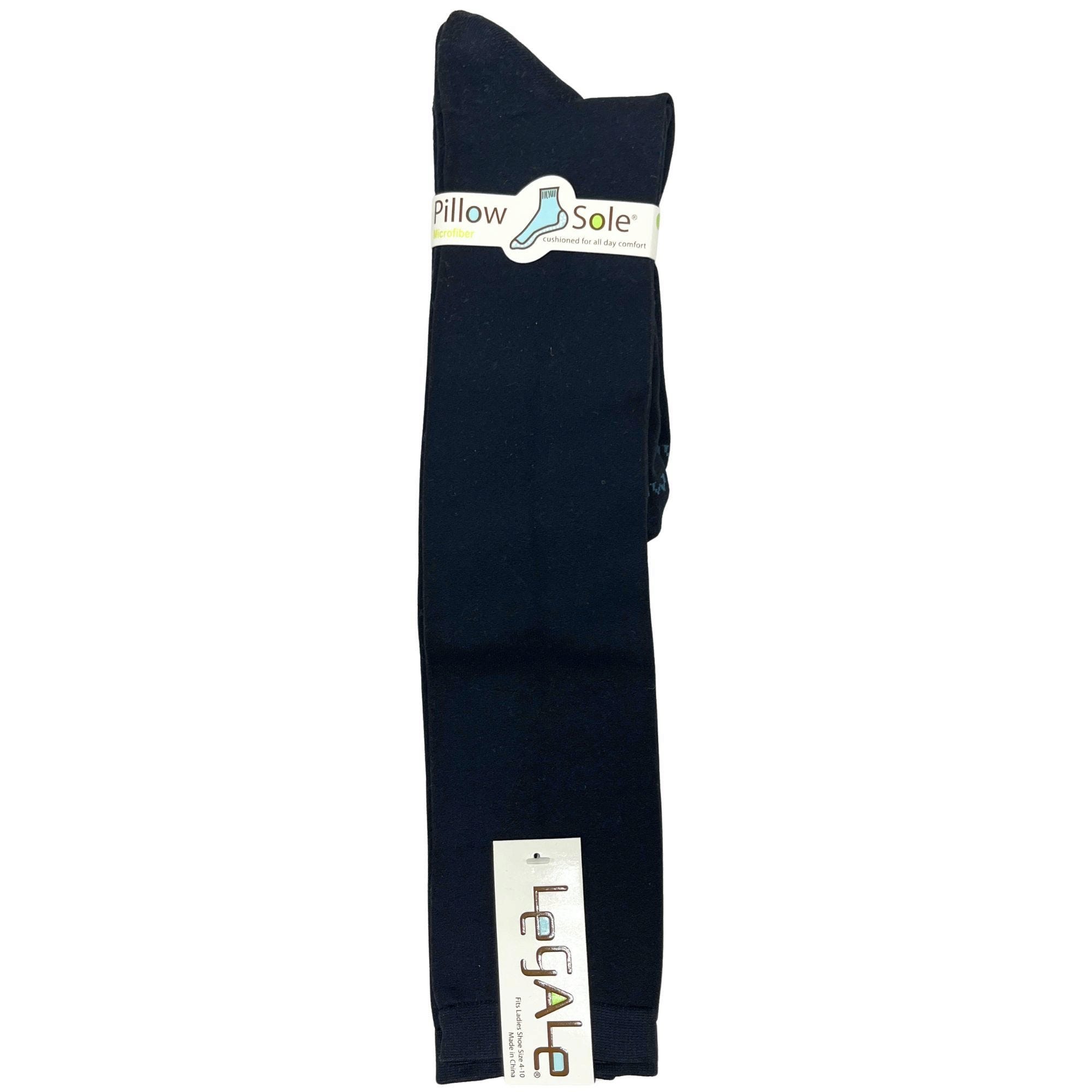 Bulk 42-Pack: Legale 1 Pair Knee High Socks Microfiber Pillowsole Flat Knit Black Ladies Shoe Size 4-10