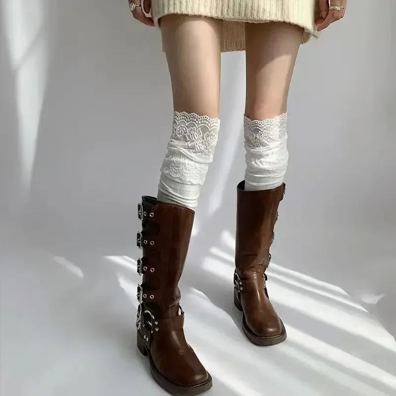 Lace-top knee-high boot socks, one size — representative supplier photograph