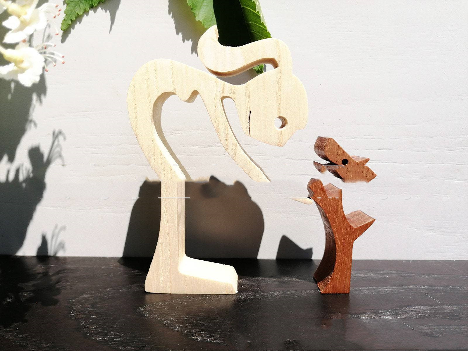 DIY Figurine Wood Dog Ornament Sculpture Home Decoration A Man A Dog Wood Sculpture Christmas Gifts Model Decor — 15style
