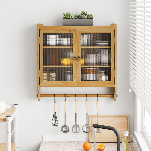 Glass Door Vintage Double Door Wall Cabinet For Bathroom, Kitchen, Dining Room, Wood Color Unavailable Platforms- Temu — Natural wood color