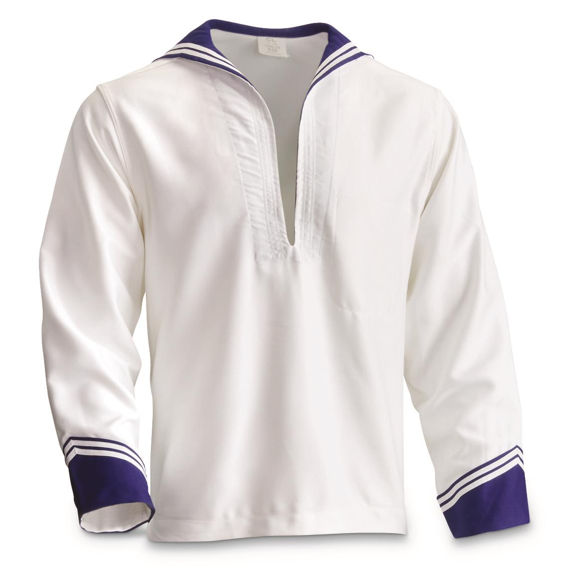 Italian Navy Surplus Cotton Middy Shirt, New — White / XL