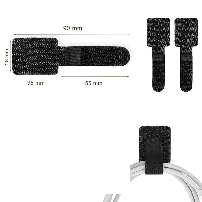 Self-adhesive reusable cable tie straps, packs of 5 to 20 — representative supplier photograph