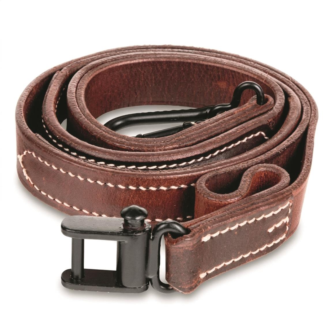 German Military-Style Reproduction Leather Sling — Dark Brown