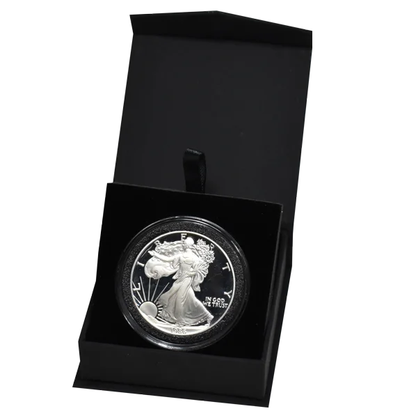 Folding Coin Capsule Box with Magnetic Lid and Stand Insert - Extra Large Capsule — Tan