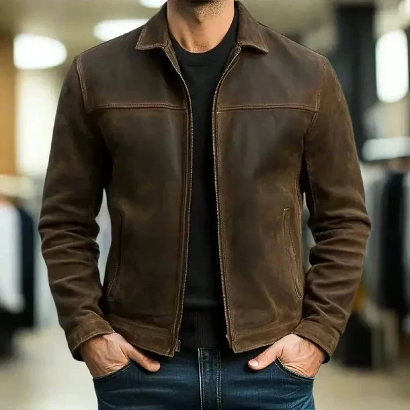 Men's faux-suede moto jacket with zip front