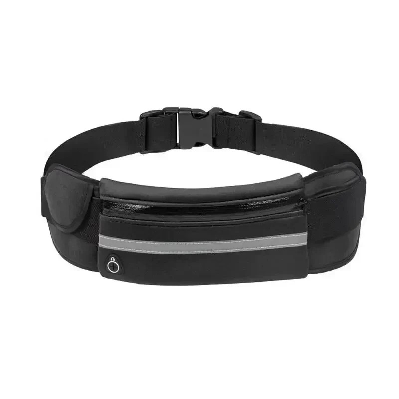 Slim neoprene running belt with zip pocket and reflective strip — representative supplier photograph