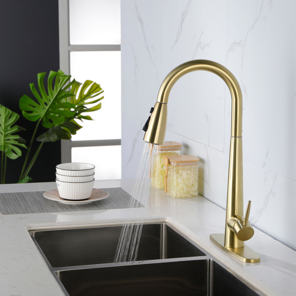 Kitchen Faucet With Pull-down Spray — Gold