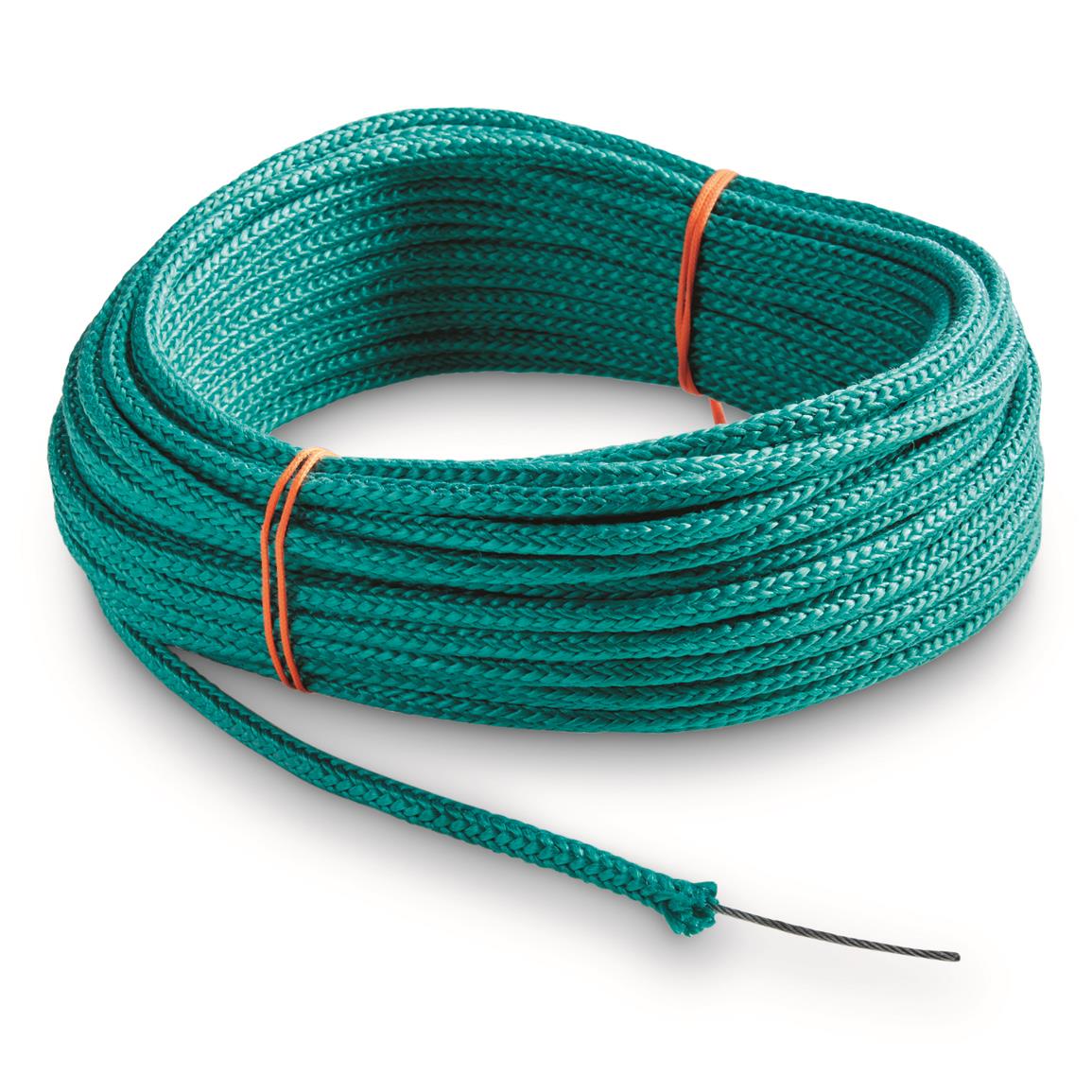 Swiss Military Surplus 20M/8mm Reinforced Nylon Cable Rope, New — Green reinforced Swiss cable rope, 20m x 8mm