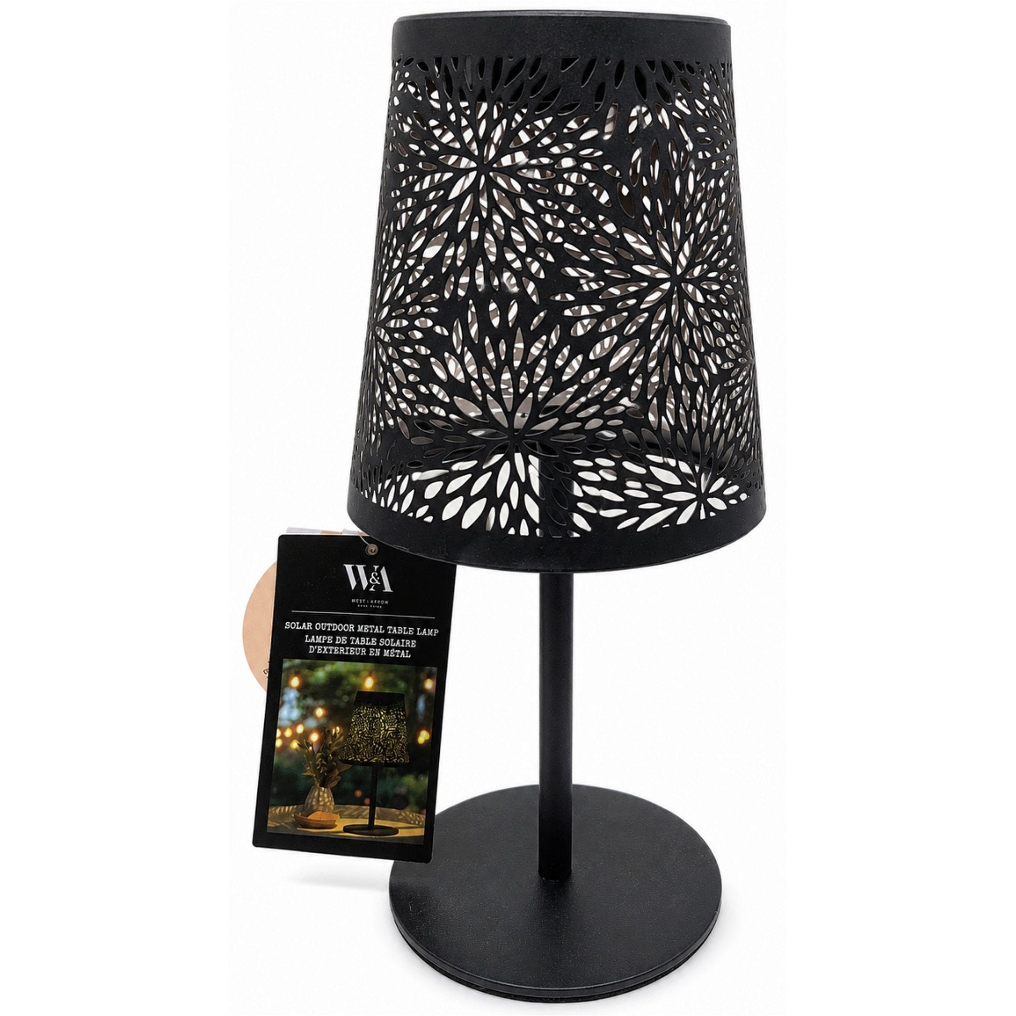 West & Arrow 11.8" Metal Lace Solar Table Lamp in Black (pack of 4)