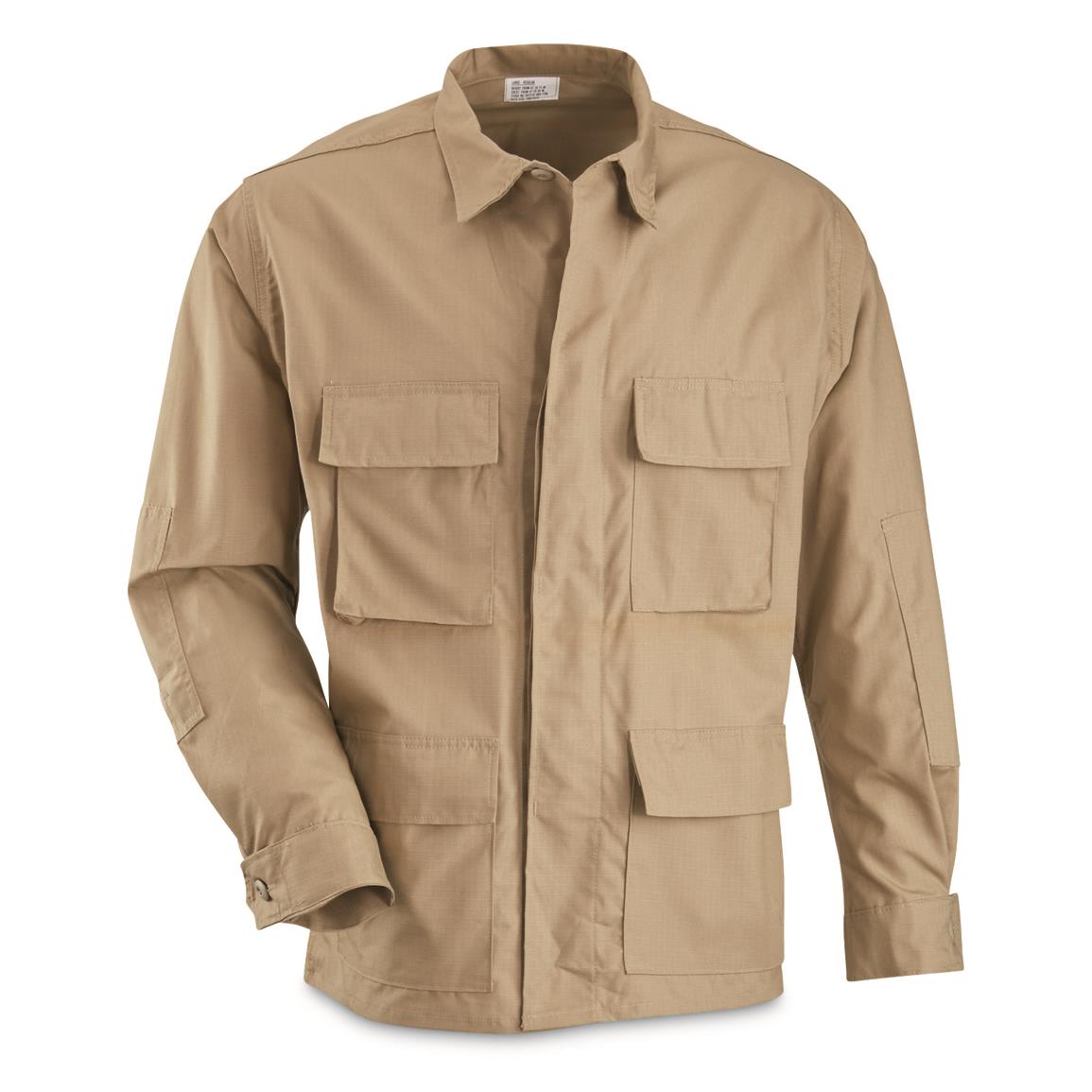 U.S. Municipal Surplus Cotton Ripstop BDU Shirts, 4 Pack, New — S Regular / Khaki