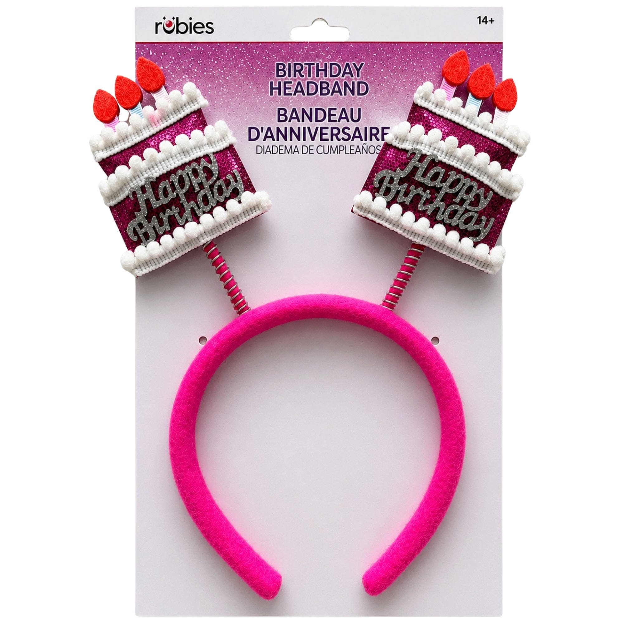 Bulk 24-Pack: Pink Glitter Happy Birthday Cake Head Bopper Headband
