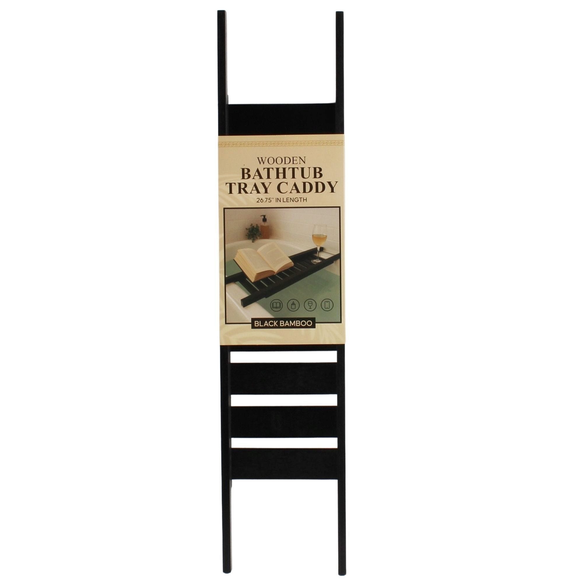 Black Bamboo Wooden Bathtub Tray Caddy Table (pack of 6)