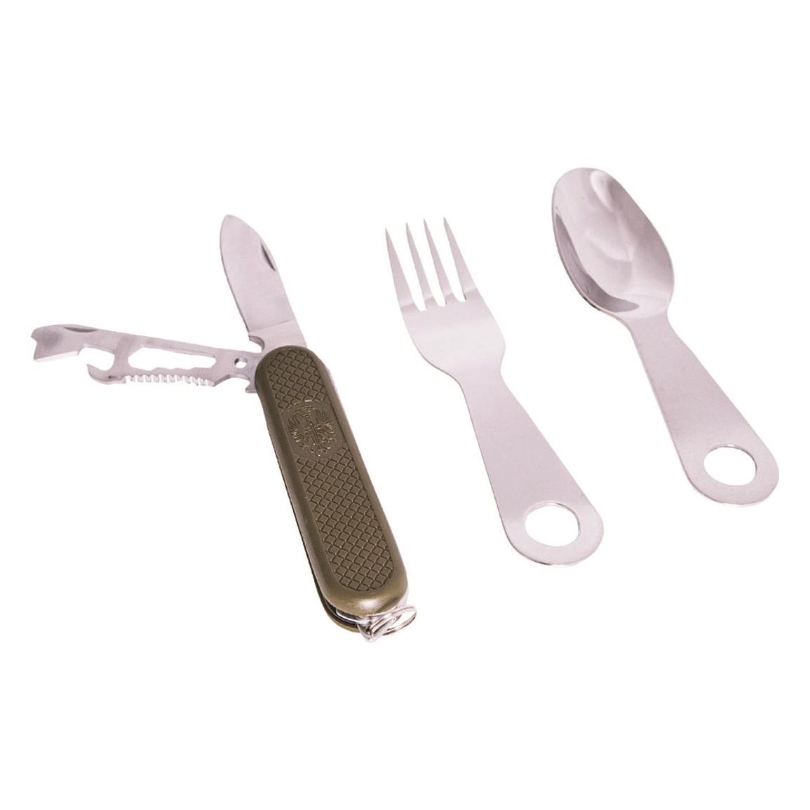 Mil-Tec Eating Utensil Set with Pocket Knife, Olive Drab