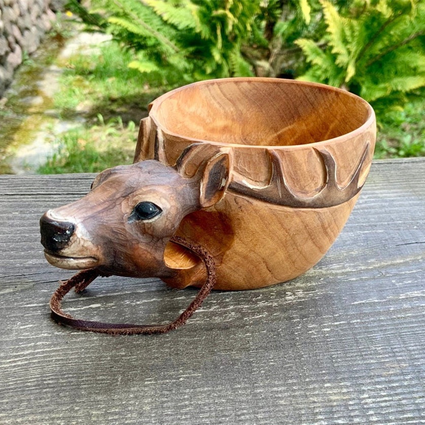 Hand Carved Cup Scandinavian Kuksa Wooden Mug Camping Gear Coffee Cup Kuksa Guksi Kuksa Wild Boar Cups Christmas — 7style