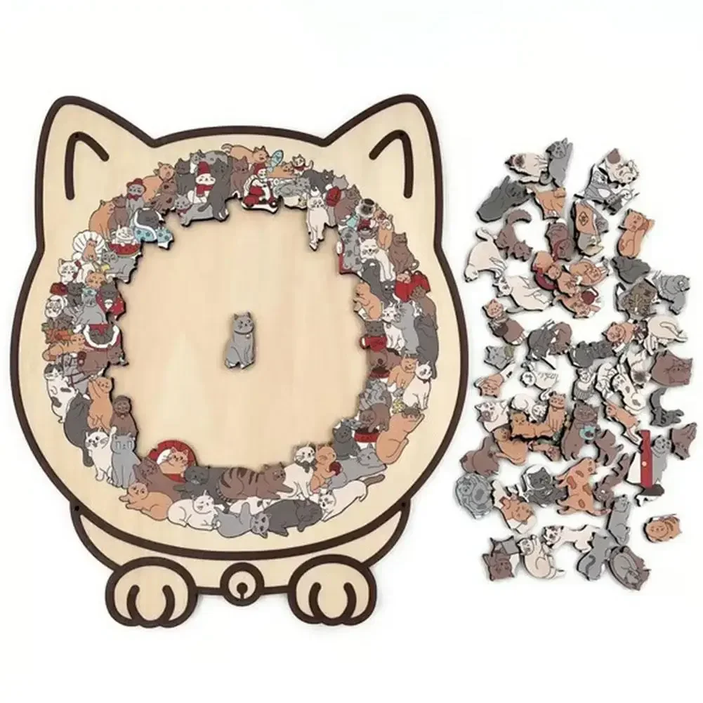 Cat-shaped wooden jigsaw puzzle, 135 pieces — representative supplier photograph