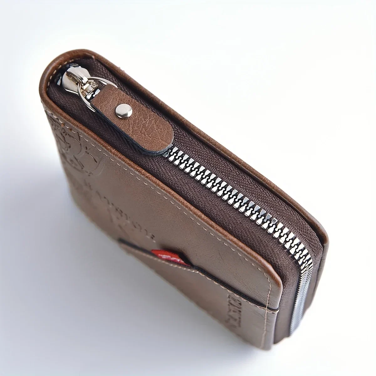 Zip-around short wallet with coin pocket, waxed-look faux leather — representative supplier photograph