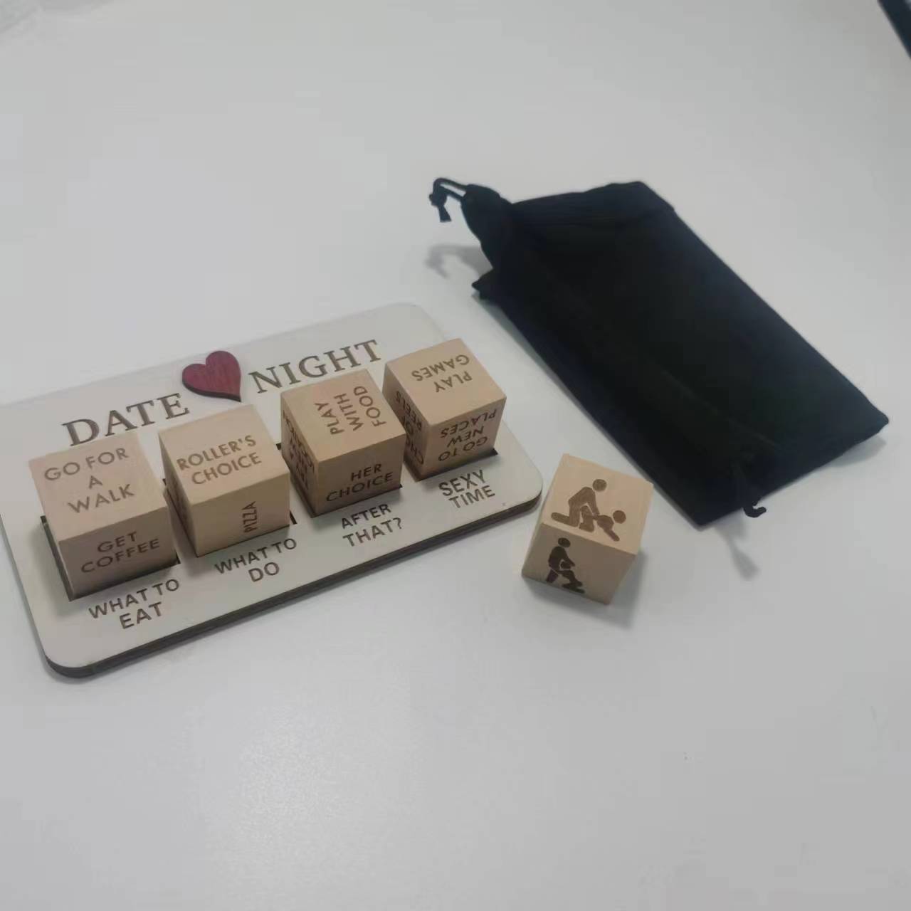 Wooden Date Night Dice Wooden Date Night Ideas Game Dice Romantic Couple Date Night Game Action Decision Dice Games For Couple — Date Night Dice Suit Black Bag