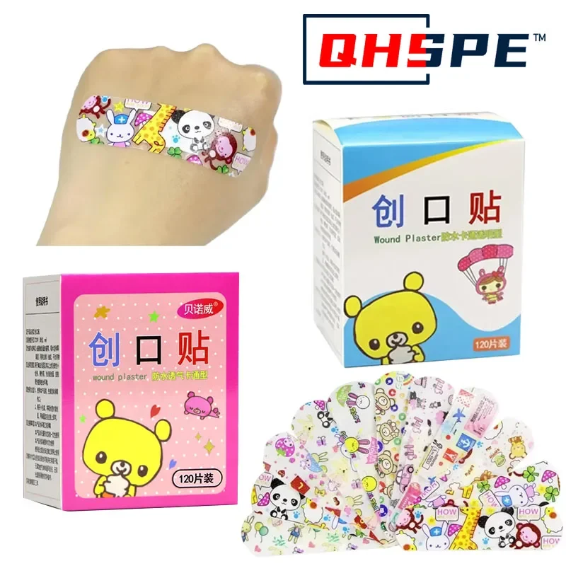 Cartoon-print adhesive bandages, clear and waterproof, box of 120