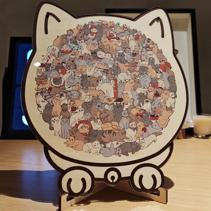 Cat-shaped wooden jigsaw puzzle with stand — representative supplier photograph