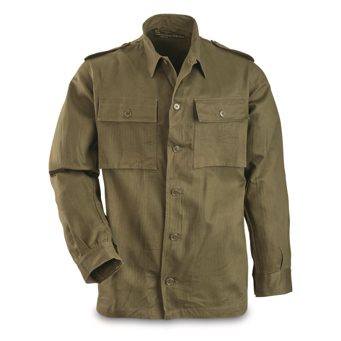 Dutch Military Surplus Herringbone Work Jacket, New — Olive Drab / Medium