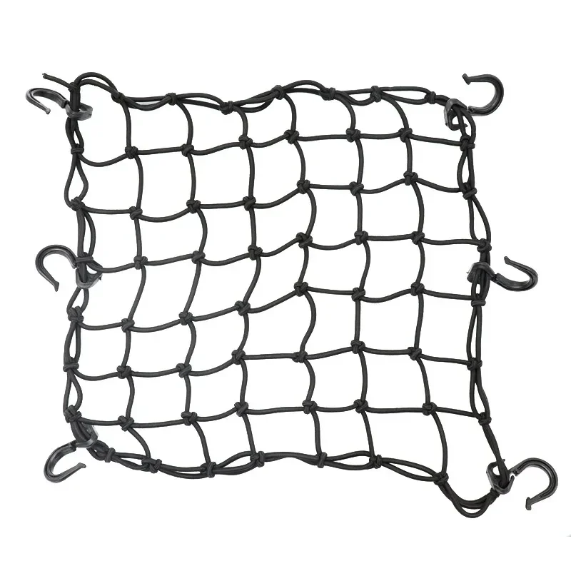 Motorcycle cargo net with 6 hooks, 30 x 30 cm, black — representative supplier photograph