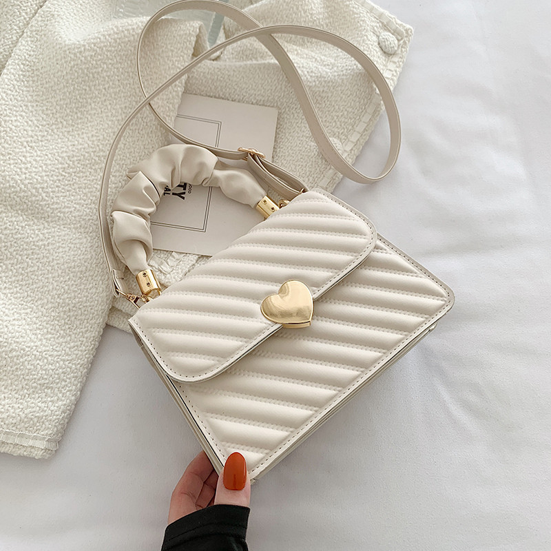 Women Handbags Fashion Chain Shoulder Bags With Love Metal Design — White