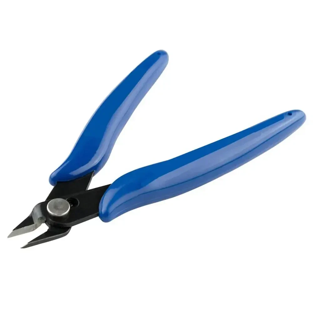 Spring-loaded diagonal flush cutters, blue grips — representative supplier photograph